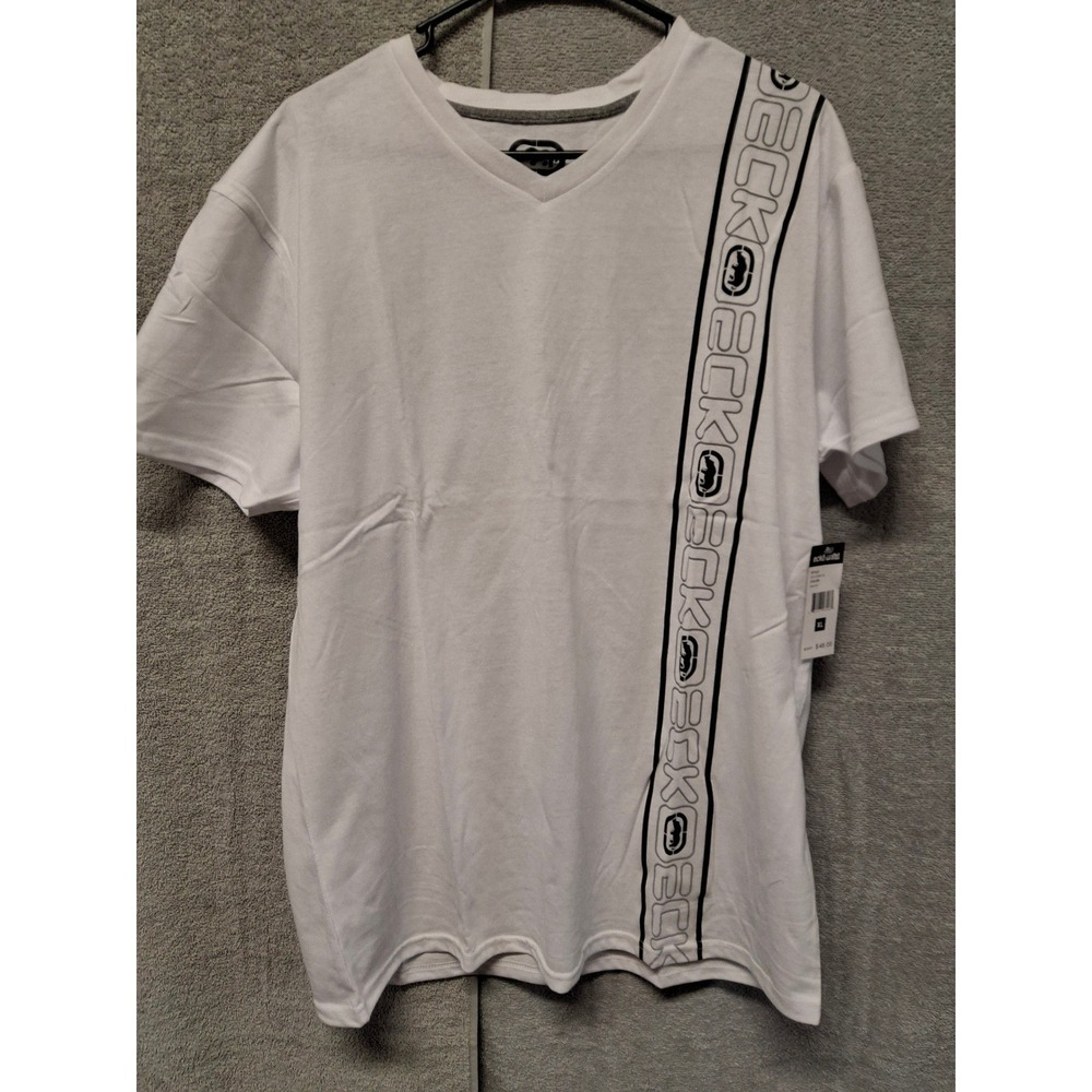 Ecko Unltd Mens V-Neck T-Shirt White Vertical Logo Stripe EO12K861A XL New (b 4)